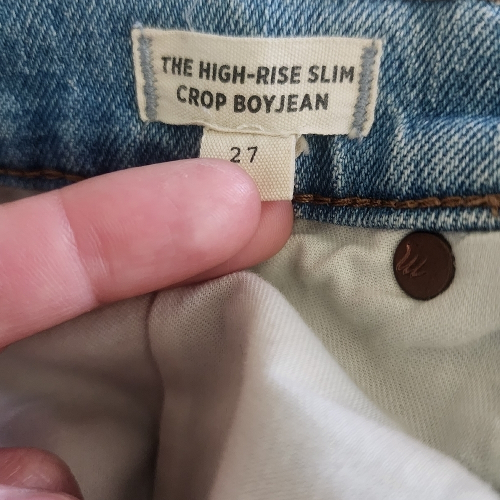 Madewell The High Rise Slim Crop Boyjean Dumas Wash Ripped Edition Size 27 MC556 - Picture 4 of 6